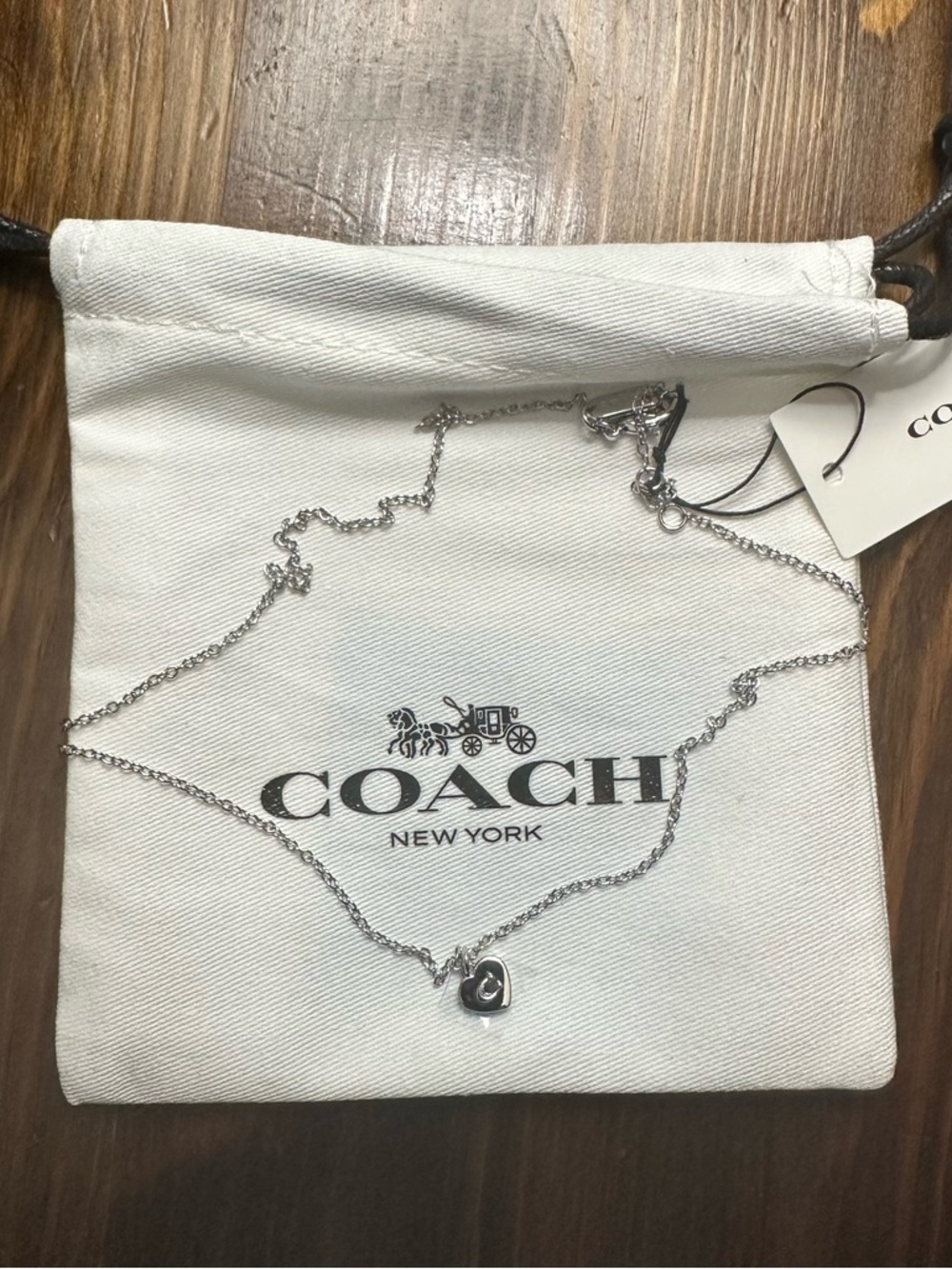 Coach Silver Heart Pendant Necklace - Silver Tone